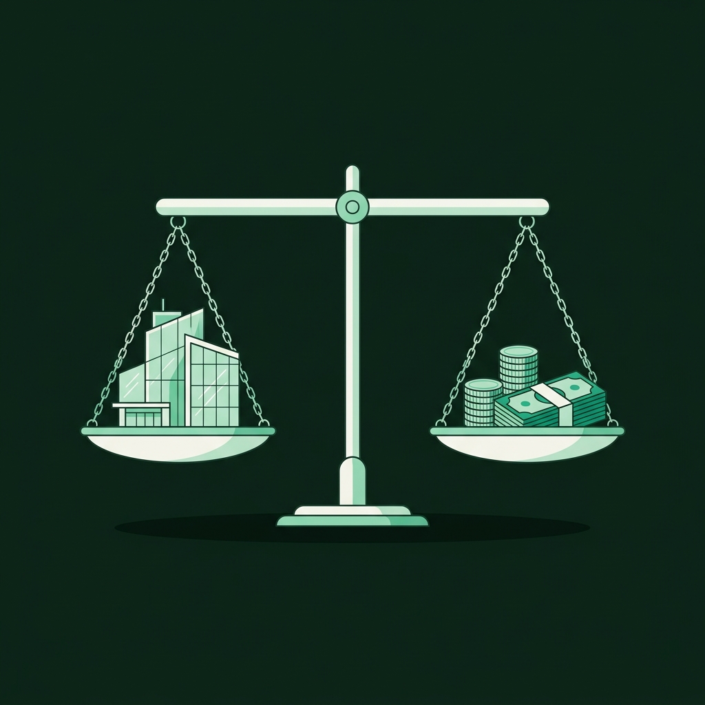 Balance : la valeur de l'entreprise d'un côté, la trésorerie de l'autre